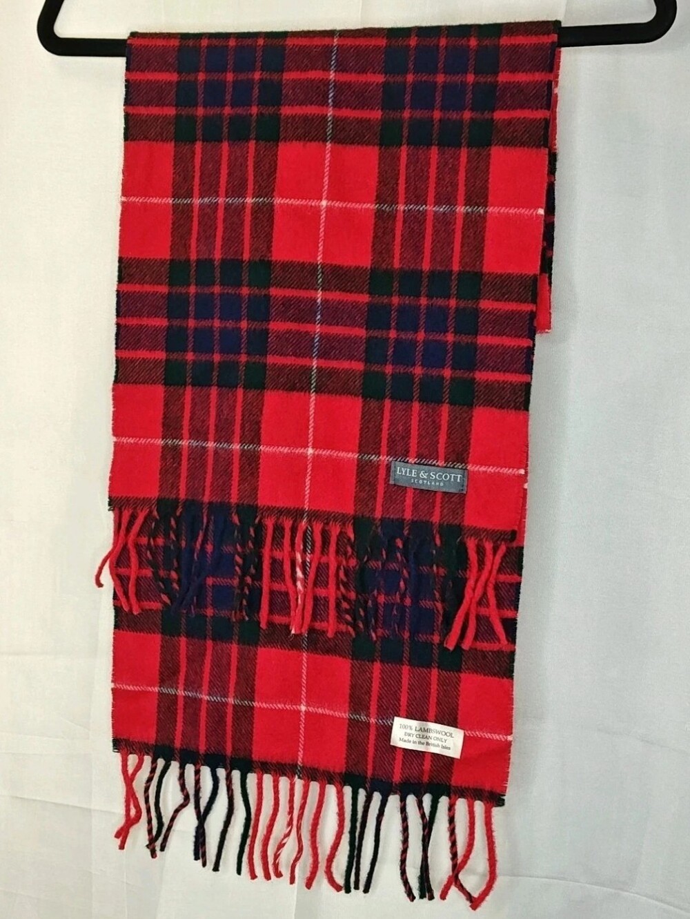 Vintage Lyle Scott Scotland Lamb's Wool Fringed Scarf Irish Tartan Plaid 12/50"